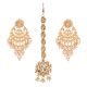 Kundan Pearl Chandelier Earrings with Maang Tikka Set
